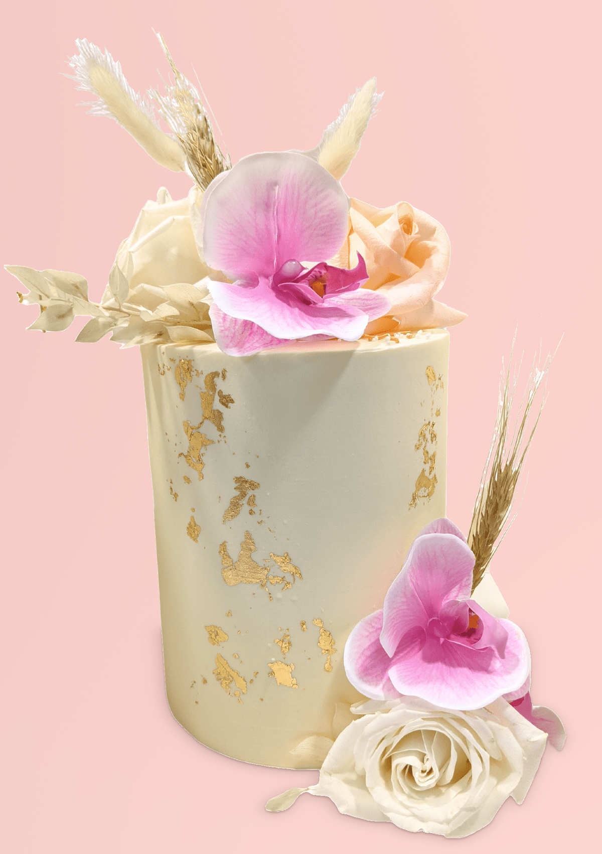 Floral Orchid White & Gold Cake