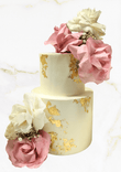 Two Tier White, Gold & Pink Wedding Cake