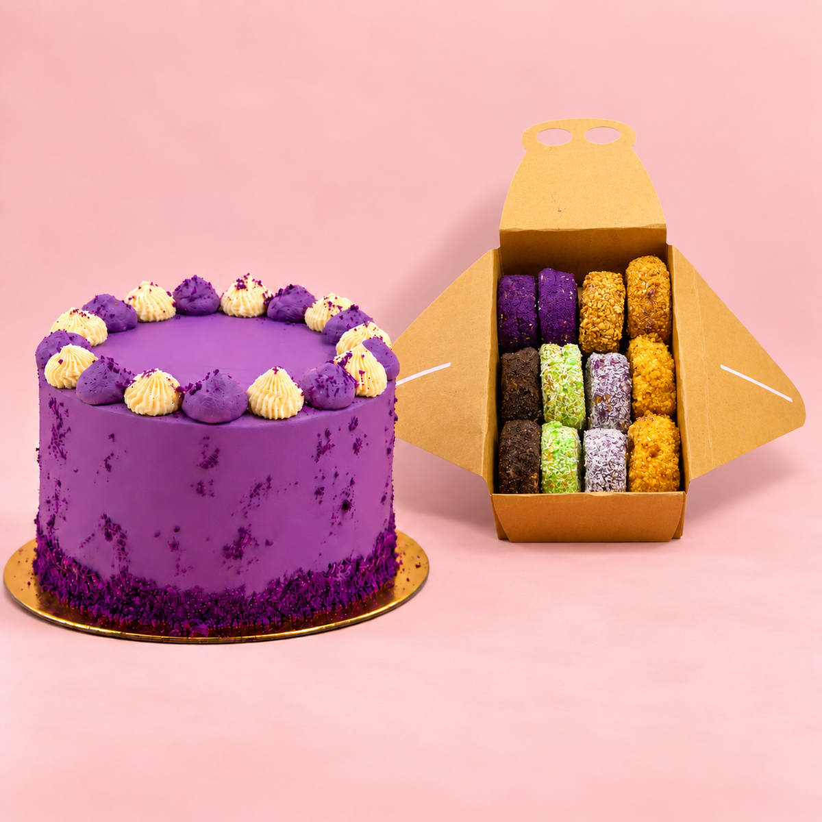 Ube Cream cake with a box of 12 silvanas