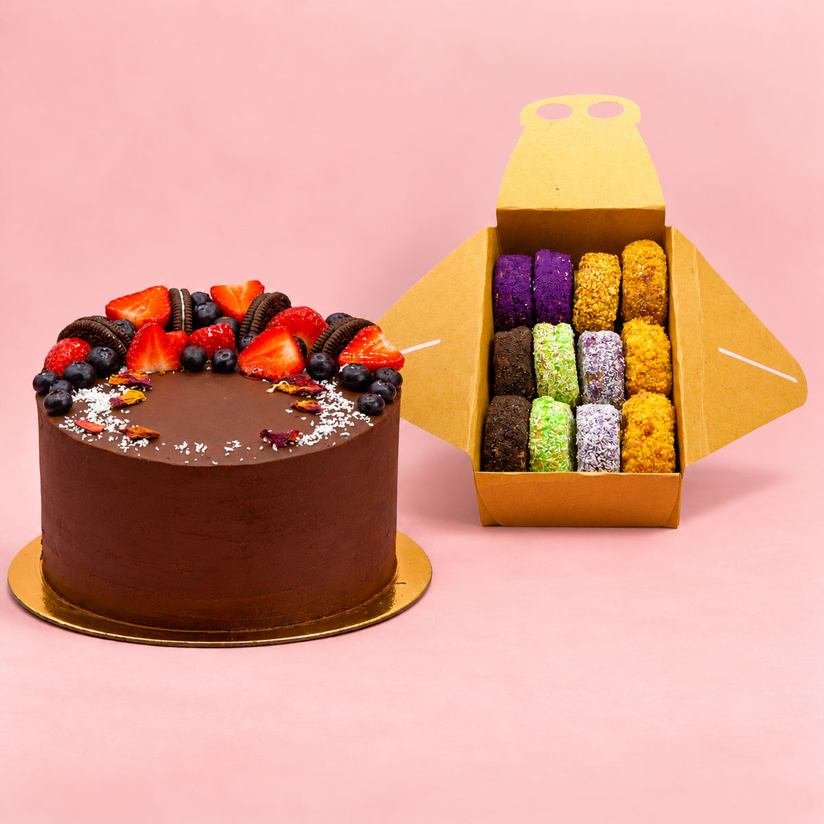 Chocolate Truffle cake with a box of 12 silvanas
